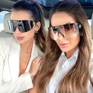 Women's NEW Versace OVE4393 GB1/1W Black Magnetic Lens Shield Womens Sunglasses